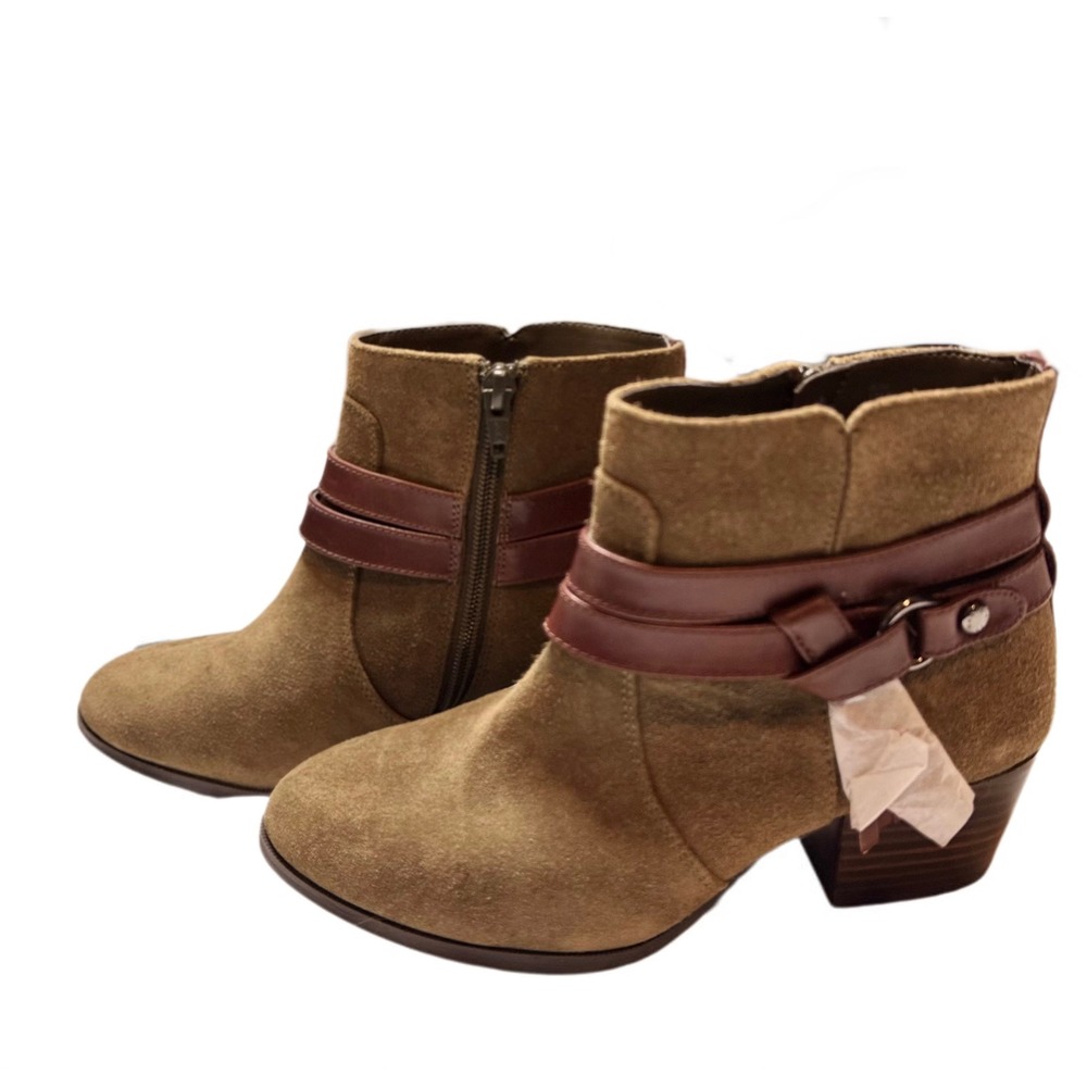 Alex Marie Suede‎ Leather Ankle Boots Green Buckle Strap Women's Size 6.5 NEW